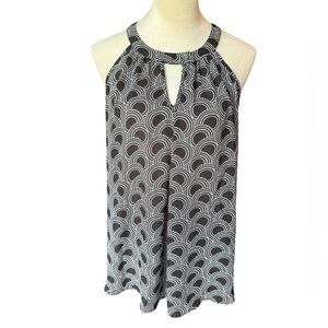 Spence Sleeveless Tunic Blouse Women’s Size Medium Black White Circle Pattern